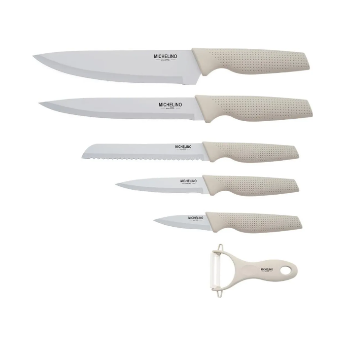 MICHELINO 6-tlg. Messer-Set Schneideset mit Sparschäler Serie Alythia Beige