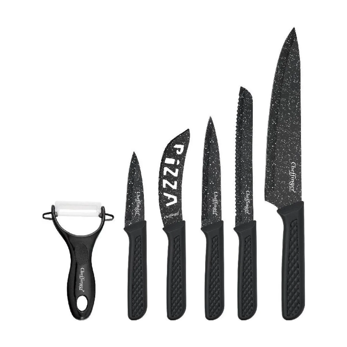 Messer-Set 6-teilig mit Schäler in Schwarz - ergonomisch & vielseitig