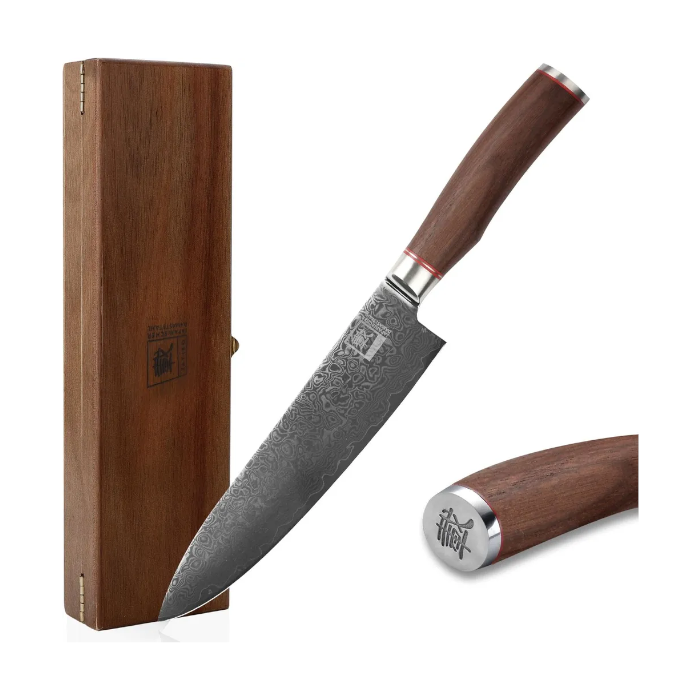 Zayiko Kurumi Damast Chef Messer I 20 cm Klinge I Nussbaumgriff I Holzbox